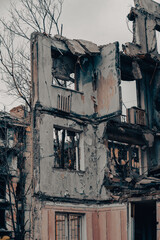 destroyed and burned houses in the city Russia Ukraine war