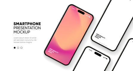 Fototapeta na wymiar Realistic smartphone mockup. Mobile phone vector with isolated on white background. Device front view. 3D mobile phone with shadow. Realistic, high quality smart phone mockup for ui ux presentation.