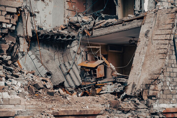 destroyed and burned houses in the city Russia Ukraine war