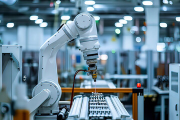 Machine arms on the production line. AI technology generated image