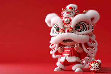 3D cartoon dance lion people. AI technology generated image