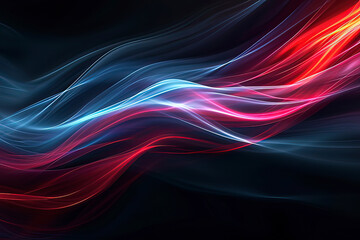 Blue and red twisted wavy lines on a black background. AI technology generated image