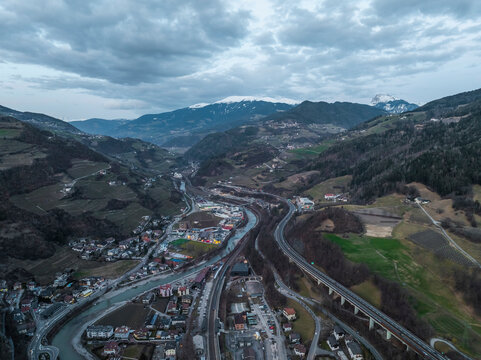 Aerial view of beautiful landscape, Chiusa, South Tyrol, Italy.