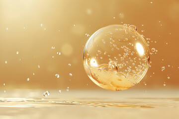 Floating golden bubbles. AI technology generated image