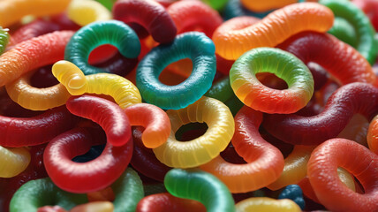 Colorful gummy worms. Generative AI.

