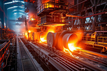 Steel plant pouring workshop. AI technology generated image