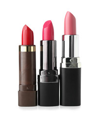 Beautiful color lipsticks on white background