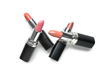 Beautiful color lipsticks on white background