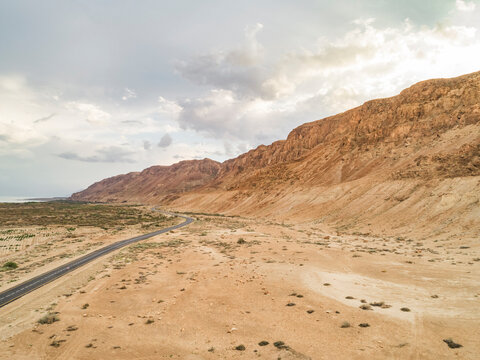 Aerial view of arid landscape in Bethlehem Governorate, Palestine.