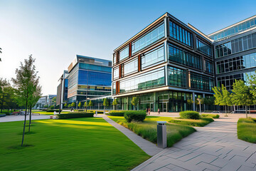 Science and Technology Park Square and Office Building. AI technology generated image - obrazy, fototapety, plakaty