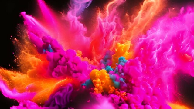 Colorful holi powder exploding on black
