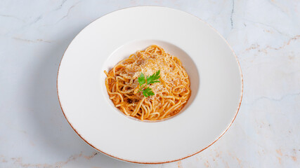 Pasta Bolognese in plate isolated