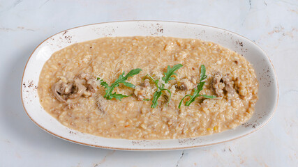Risotto plate top view isolated