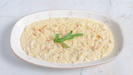 Risotto plate top view isolated