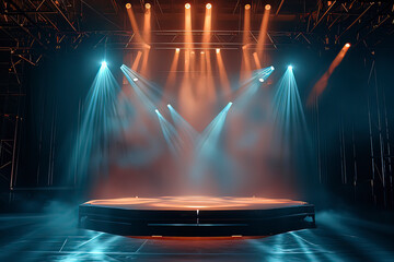 Rock stage lighting effects. AI technology generated image