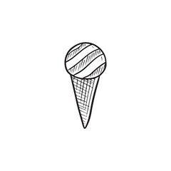 Striped tasty delicious sweet dessert with chocolate glaze icing in black isolated white background. Hand drawn vector sketch doodle illustration in vintage engraved line art style. Ice cream sweet