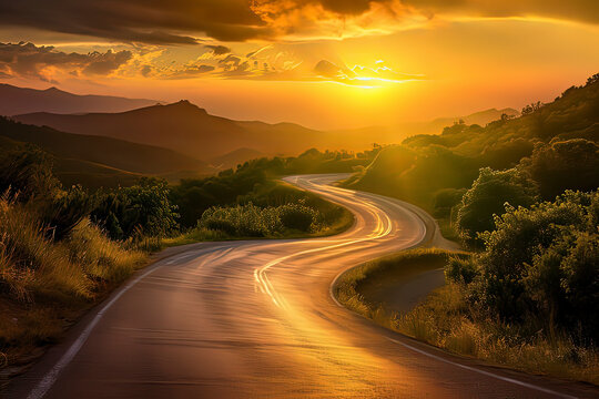 A winding road in the mountains. AI technology generated image