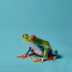 Red eyed tree frog on pastel background. Animal poster. 