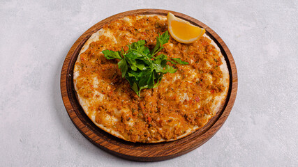 Meat lahmacun top view
