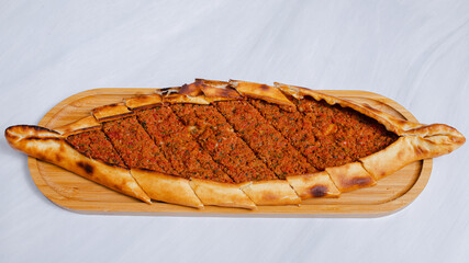 Meat pide on tray