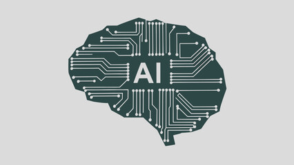 Modern cyberbrain concept. Outline top view illustration of a circuit board with a brain. Artificial intelligence banner