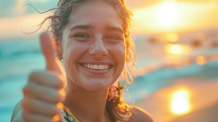 Portrait of a cute girl on the beach on sunny day.