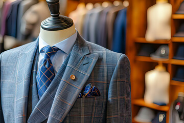 Business men's suit store indoor. AI technology generated image - obrazy, fototapety, plakaty