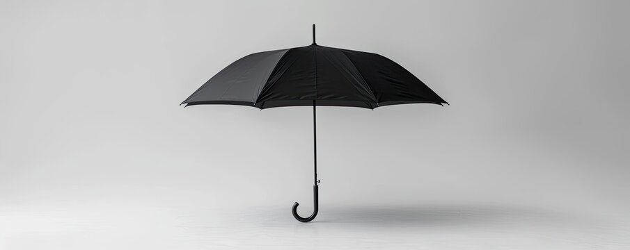Image of an open black umbrella isolated over white background.