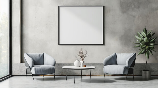 An extravagant white office space adorned with two armchairs and offering plenty of room for additional content