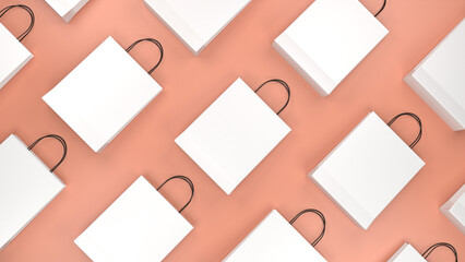 White shopping bag 3d render mockup for your brand on the peach color background.