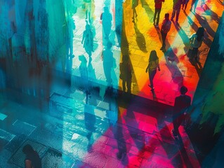 Fototapeta premium Capture the essence of shared memories through a dynamic tilted angle view Show interconnected relationships and impactful moments for a tech-forward audience