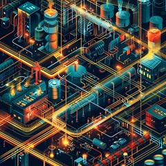 Craft a visually engaging graphic featuring a tilted angle view of a supply chain process infused with blockchain elements Emphasize the advantages like traceability and security, while addressing the