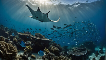 Underwater Life: Giant Stingray and Marine Wonders