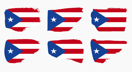 Puerto Rico flag collection with palette knife paint brush strokes grunge texture design. Grunge brush stroke effect set