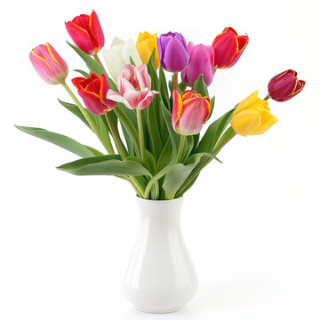 bouquet of tulips in a vase isolated on white background 