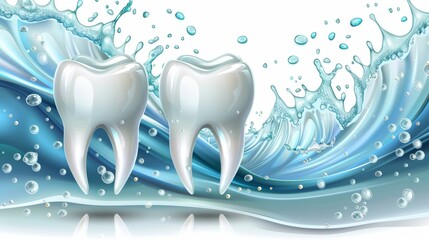 Water Splashes on Teeth Against a White Background - Dental Concept