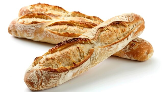 Image of delicious crispy artisan sourdough bread loaves in slice and round shape isolated over white background.
