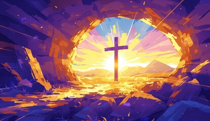 A digital painting of the empty tomb with Jesus' body having been taken - obrazy, fototapety, plakaty
