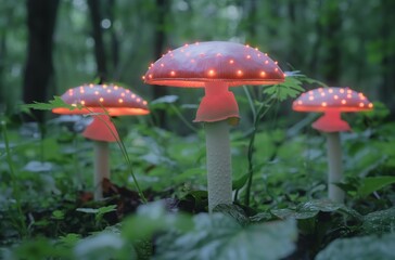 LED mushrooms in the forest