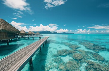 Tropical resort in French Polynesia - obrazy, fototapety, plakaty