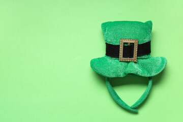 Leprechaun hat on green background. St. Patrick's Day celebration