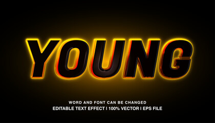 Young editable text effect template, orange neon light text style typeface, premium vector