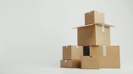 Set of cardboard boxes and copy space isolated over white background.