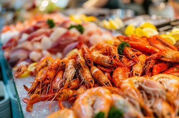 Seafood on the market showcase