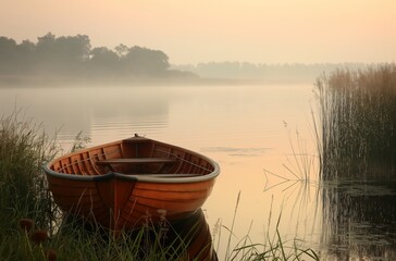 Misty dawn by the lakeside