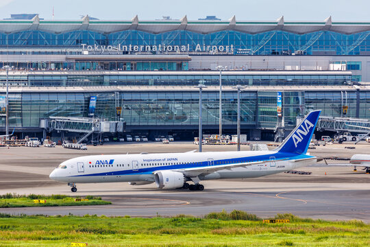 ANA All Nippon Airways Boeing 787-9 Dreamliner airplane at Tokyo Haneda Airport in Japan