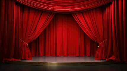 Red curtain product display stage backdrop