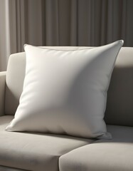 Plain white pillow Mock Up on a couch in elegant living room setting, white pillow mockup, empty pillow template