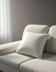 Plain white pillow Mock Up on a couch in elegant living room setting, white pillow mockup, empty pillow template