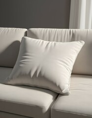 Plain white pillow Mock Up on a couch in elegant living room setting, white pillow mockup, empty pillow template